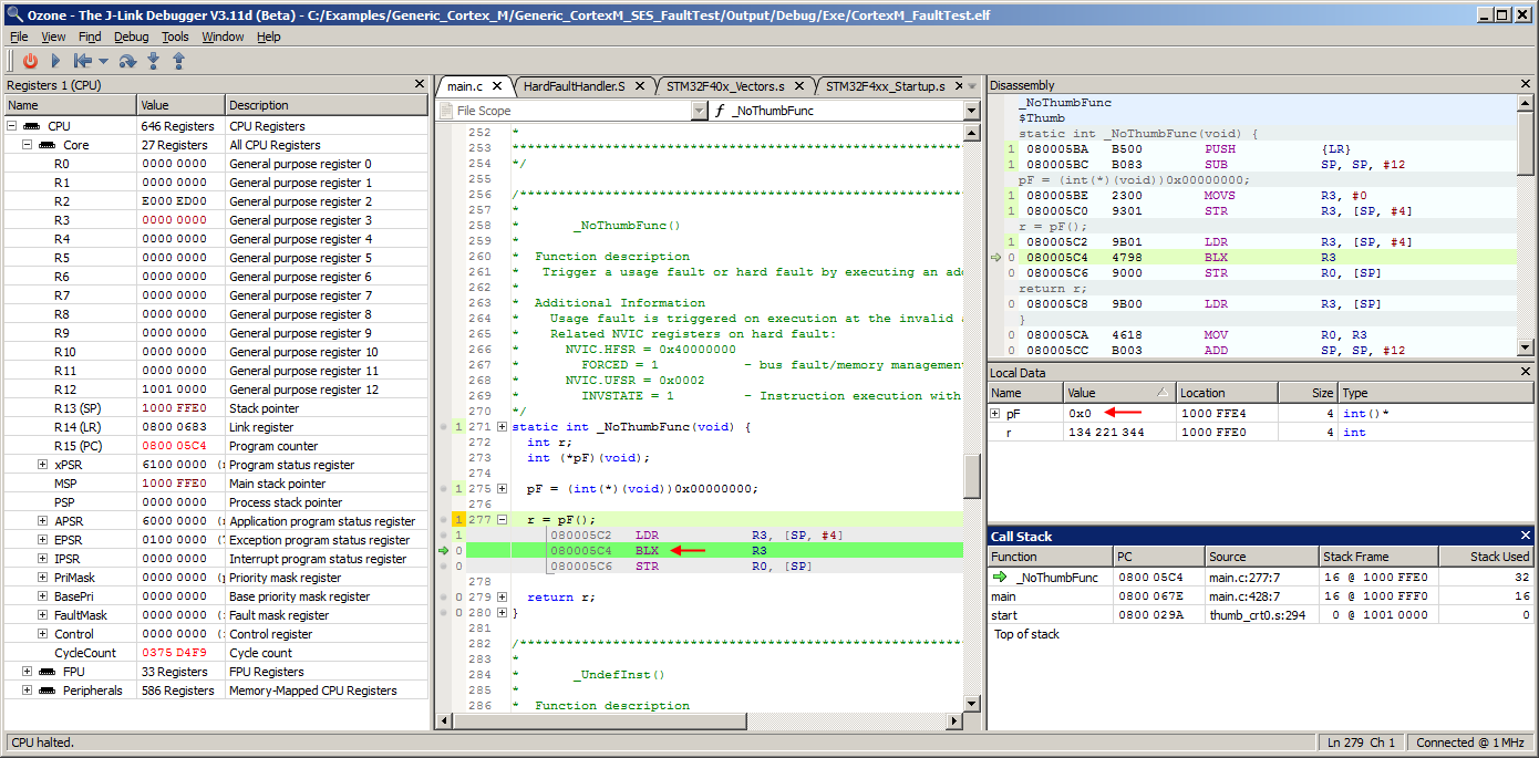 Usage fault exception.