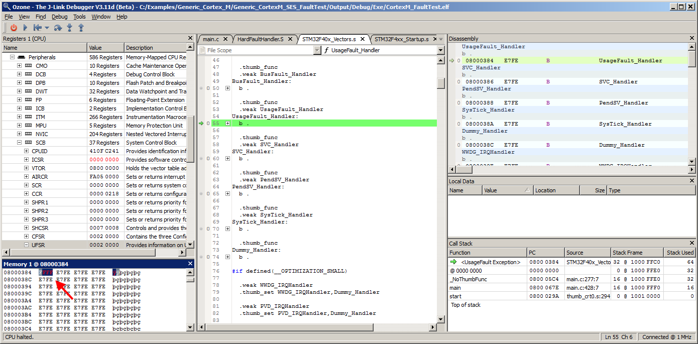 Usage fault exception.