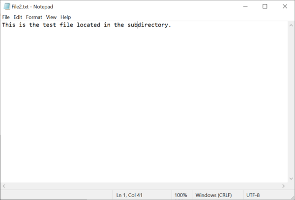 Screenshot of the contents of the file stored in the subdirectory.