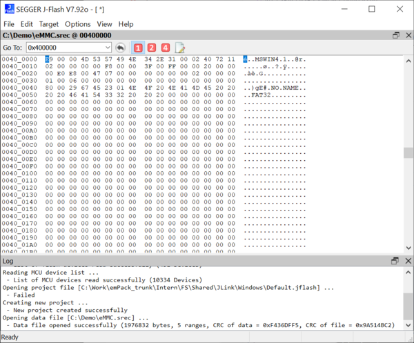 Screenshot of the J-Flash that shows the file exported in Motorola S-record format.