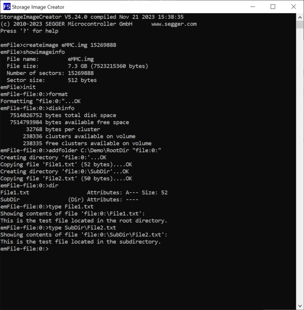 Screenshot of the Type command that shows the contents of the file stored in the subdirectory.