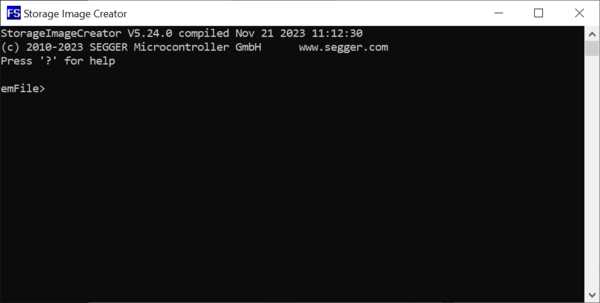 Screenshot of the startup information of the Storage Image Creator.